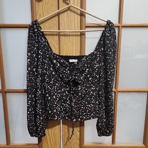 Abercrombie & Fitch Black White & Brown Puff Sleeve Crop Top With Front Cutout